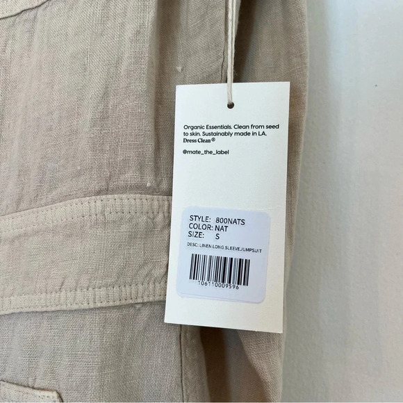 Mate the Label Linen Long Sleeve Jumpsuit Natural Small NWT Coastal Minimalist - Picture 9 of 11